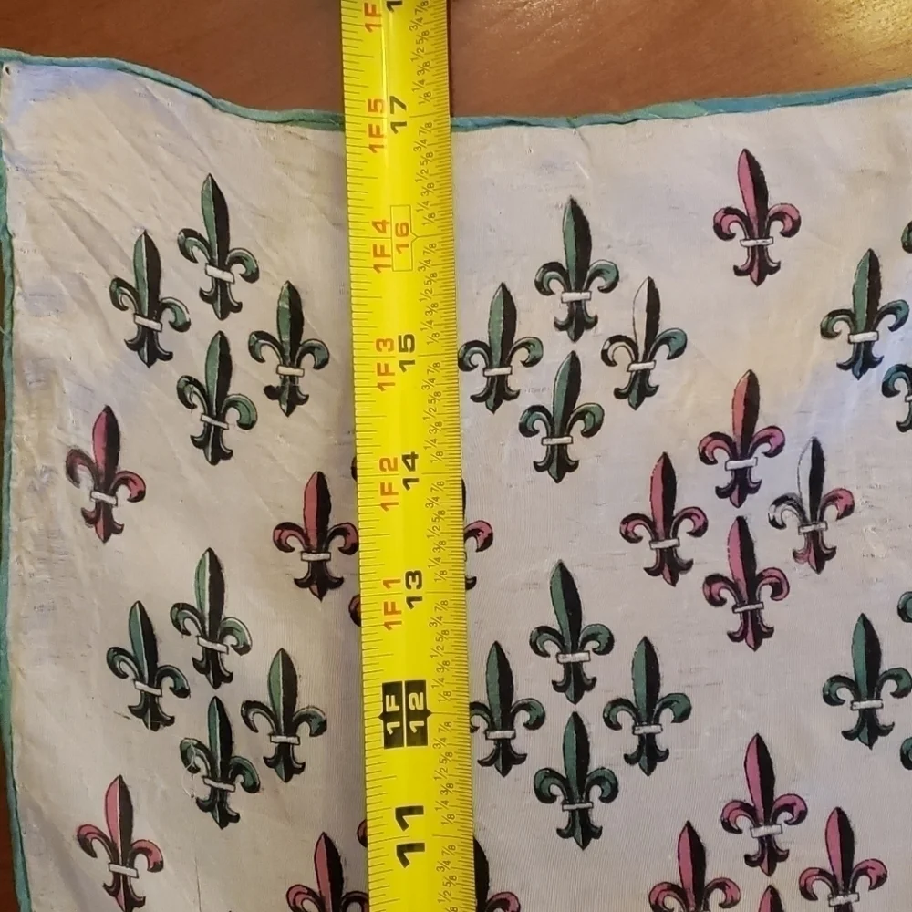 VTG Hand Rolled Silk & Rayon Scarf Fluer-de-lis
